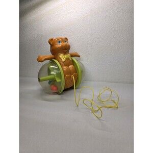Vintage 1978 Fisher Price Pull Toy Bear, Rolling Activity Toy with Rattle Wheels